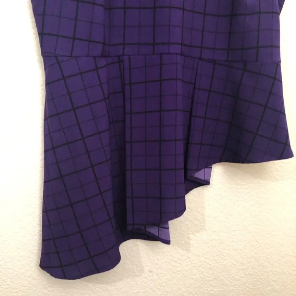 ELLE Womens Medium Sleeveless Peplum Asymmetrical Top Blouse Purple Checkers NWT - Picture 5 of 16